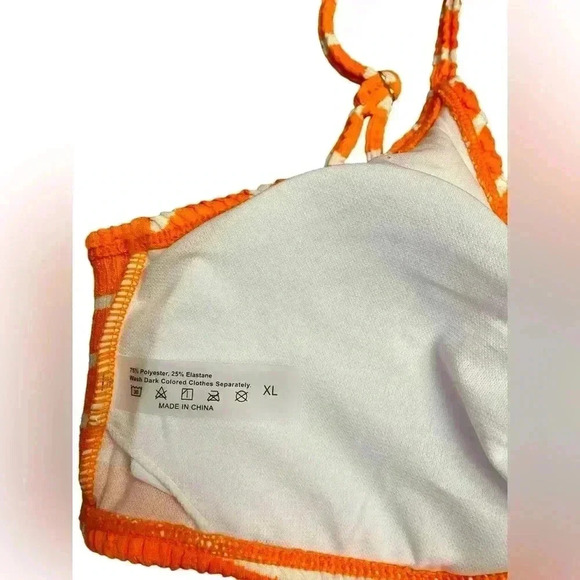 NWOT, SHEIN, Textured Tie-Front Striped Bikini  Set, XL, Orange & White ☀️ - Picture 4 of 9